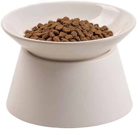 MS!MAKE SURE Cat Food Bowls Elevated - Ceramic Cat Water Bowls Whisker Friendly with Stand Tilted Non Slip Flat Detachable Anti Vomiting for Indoor Cats White by MS%EF%BC%81MAKESURE