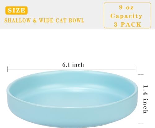 Ceramic Cat Bowls,Shallow Cat Dishes for Food and Water, 6 inch Matte Finish Wide Cat Food Bowl,Whisker Fatigue Free Pet Puppy Kitten Bowl Set of 3,Dishwasher Safe - Image 3