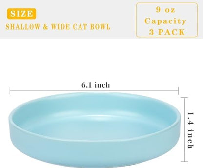 Ceramic Cat Bowls,Shallow Cat Dishes for Food and Water, 6 inch Matte Finish Wide Cat Food Bowl,Whisker Fatigue Free Pet Puppy Kitten Bowl Set of 3,Dishwasher Safe - Image 3