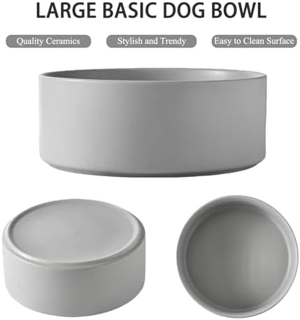 8'' Ceramic Dog Bowl - 70Oz Classic Dogs Food & Water Bowl for Medium and Large Breeds, Heavy-Duty Non-Slip Dog Dish, Food Grade Stoneware Pet Bowl, Dishwasher & Microwave Safe, Grey - Image 2