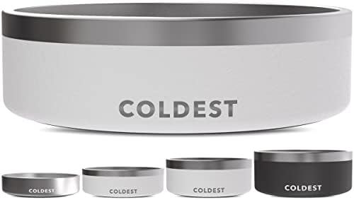 Coldest Dog Bowl - Anti Rust Metal, Non Slip, 3 Layers Insulated Stainless Steel Dog Bowls - Spill Proof & Heavy Duty - Water Bowl for Dogs, Cats & Pets, Dish Washer Safe (42 oz, Epic White) by Coldest