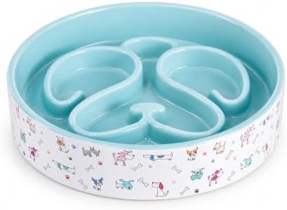 Slow Feeder Dog Bowl, 8” Ceramic Dog Bowls for Medium & Large Breed, Blue by AllAboutOurFurryFolks