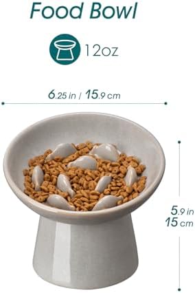 vancasso Ceramic Slow Feeder Cat Bowl, 6.25 Inch Elevated Cat Slow Feeder Bowl, Anti Vomiting for Dry and Wet Food, Grey - Image 2