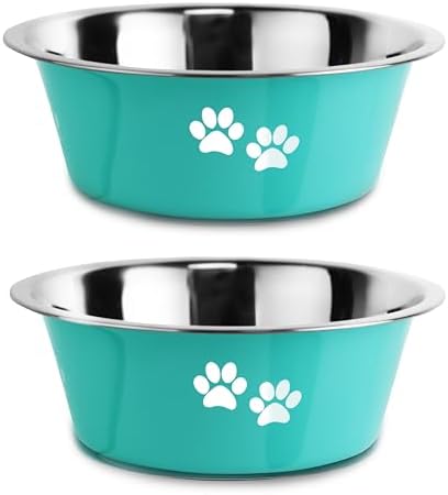 Stainless Steel Dog Bowls, Nonslip Rubber Bottom No Spill Proof Skid Metal Insulated Dog Bowls for Large Medium Small Breed Dogs (Green, 6.6 Cups/53 OZ) by SOUXU