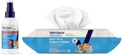 Vetnique Glandex Anal Gland Anti-Itch Spray & Rear End Dog Wipes Bundle by Vetnique