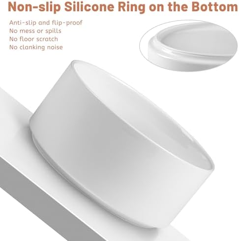 Non Slip Dog Bowls, Heavy Ceramic Dog Food and Water Bowl with Silicone Base, Pet Feeding Bowl for Puppies, Small and Medium Dogs (Glossy White, 6 Inches) - Image 3