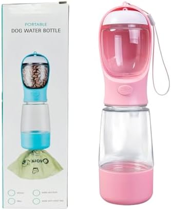 3-in-1 Portable Dog Water Bottle Leak Proof 14oz Pink by Dbbsfst