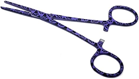 Dog Pet Ear/Nose Hair Puller Grooming Hemostat Locking Forceps Pliers, 5.5" (14cm), Straight (Purple Paws) by A2ZSCILAB
