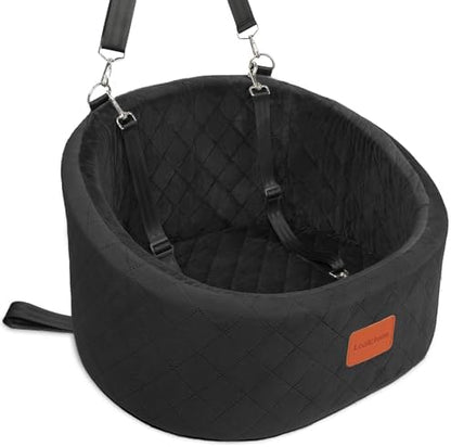 Lealchum Dog Car Seat for Small Dogs Up to 30 Lbs,Ultra Soft Fabric Fill in Comfy Memory Foam,Happy Pet Ride,2 Safety Dog Leashes,Fully Detachable and Washable,Anti Slip Base(Black) by Lealchum