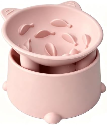 Raised Slow Feeder Cat Bowl, Silicone Elevated Tilted Cat Slow Feeder Bowl by Unknown