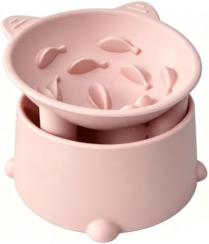 Raised Slow Feeder Cat Bowl, Silicone Elevated Tilted Cat Slow Feeder Bowl by Unknown