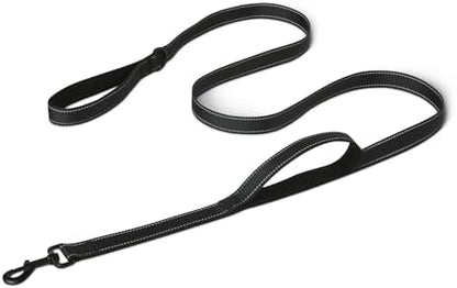 Amazon Basics Dog Leash, 6ft with 2 Comfortable Dual Padded Handles for Traffic Control, Highly Reflective Leashes for Large & Medium Dogs, Night Safety, Easy Snap Hook, Black by AmazonBasics
