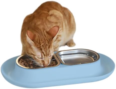 Hepper NomNom - Spill Proof Elevated Cat Bowls - Stainless Steel - Blue by Hepper