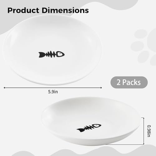2 Ceramic Cat Bowls, 5.9 Inch Wide Shallow Feeding Dishes for Dry/Wet Food - Image 4