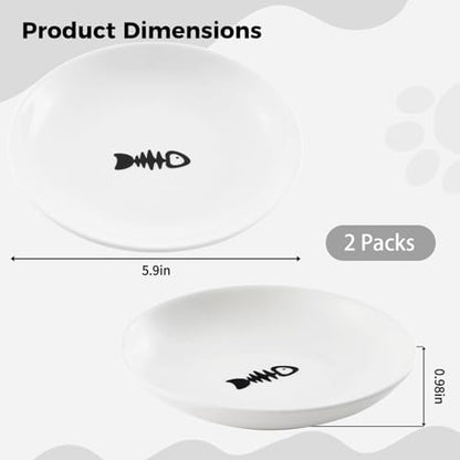 2 Ceramic Cat Bowls, 5.9 Inch Wide Shallow Feeding Dishes for Dry/Wet Food - Image 4