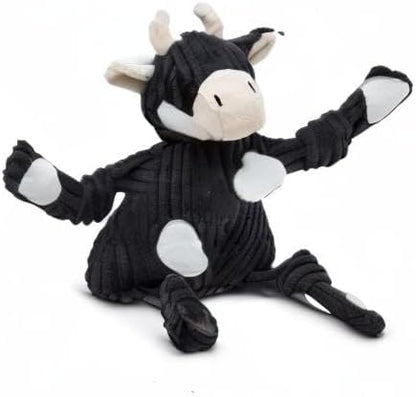 HuggleHounds Knottie Plush Dog Toy - Dog Stuffed Animal Toy, Puppy Toys, Squeaky Dog Toy for Small, Medium & Large Dogs, Durable Plush to Keep Them Busy - Angus Cow, Small