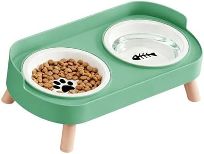 Elevated Cat Bowls, 2 Ceramic Raised Cat Food and Water Bowl Set, Prevent Cat Chin Acne, Whisker Fatigue Friendly, Splash Proof & Dishwasher Safe for Indoor Cats and Small Dogs - Green by Unknown