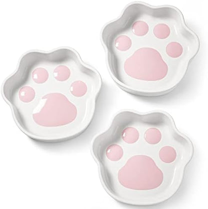 LE TAUCI Cat Food Bowl Ceramic, 8 oz Small Shallow for Indoor Kitten,Relief Whisker Fatigue Cute Paw Design Pet Dish with Slow Feed Function by LETAUCI
