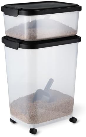 Amazon Basics Pet Food Storage Container Set, 30lbs and 10lbs with Scoop, for Dogs and Cats by AmazonBasics