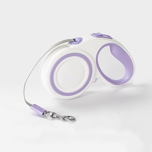 Retractable Dog Leash, Heavy Duty Reflective Nylon Tape Lead 16 ft Long, up to 110lbs, One-Handed Brake, Lock, Automatic Telescopic Dog Tape, Non-Slip Handle (White-Purple, Large) by XCXQ