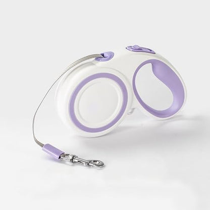 Retractable Dog Leash, Heavy Duty Reflective Nylon Tape Lead 16 ft Long, up to 110lbs, One-Handed Brake, Lock, Automatic Telescopic Dog Tape, Non-Slip Handle (White-Purple, Large) by XCXQ