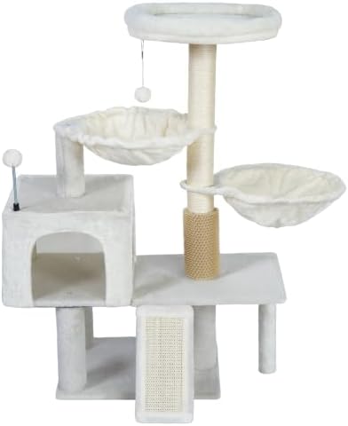 Smouatou Cat Tree with Cat Condo and Two Hammocks, Cat Tower with Scratching Posts and Scratching Pads Cat Toys, Beige by Unknown