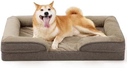 Made4pet Dog Bed Orthopedic Dog Sofa for Large Dogs,Supportive Foam Pet Cushions Bed with Washable Removable Cover, Egg-Crate Foam, Waterproof Lining Bottom, Brown, 35 * 23 * 6.5 Inch by Made4Pets
