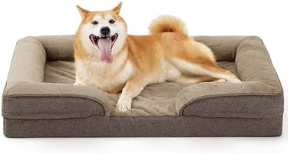 Made4pet Dog Bed Orthopedic Dog Sofa for Large Dogs,Supportive Foam Pet Cushions Bed with Washable Removable Cover, Egg-Crate Foam, Waterproof Lining Bottom, Brown, 35 * 23 * 6.5 Inch by Made4Pets