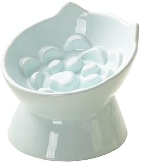 PawsPik Lynx Ceramic Raised Slow Dog & Cat Elevated Food Bowl, Sky Blue by PawsPik