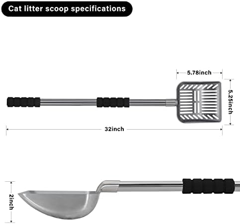 Cat Litter Scoop,Metal Long Handle Kitty Litter Coop Scooper,Heavy Duty Cats Pooper for Litter Box Pet Poop Shovel,Chicken Poop Scooper 32inch - Image 2