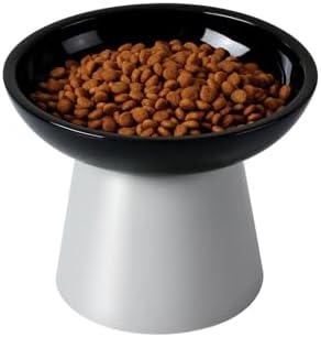 LoeJan Elevated Cat Food and Water Bowls Set, Extra Wide and Raised Ceramic Feeder, Anti-Vomit Whisker-Free Pressure Feeding Bowl for Kittens Adult Small Dogs (Black, Food Bowl) by LoeJan