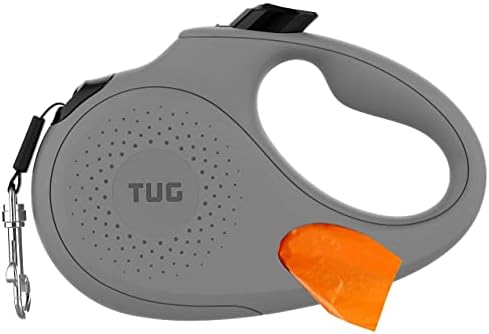 TUG Oval 360° Tangle-Free Retractable Dog Leash with Integrated Waste Bag Dispenser (Small, Grey) by TUG