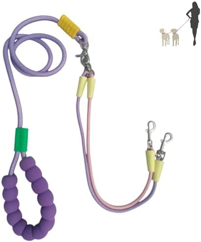 Double Dog Leash for 2 Small Dogs, 4ft Stylish No Tangle 360° Swivel Dual Pet Leash with Bubble Foam Handle, Pink Purple Gradient Walking Accessory for Girls & Pet Lovers by DOOMANLOAD