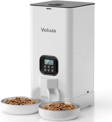 VOLUAS Automatic Cat Feeder for Two Cats with Dual Stainless Bowls, 6L by Voluas