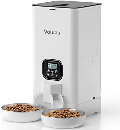 VOLUAS Automatic Cat Feeder for Two Cats with Dual Stainless Bowls, 6L by Voluas