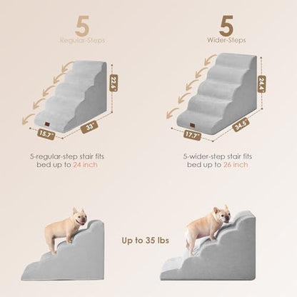 EHEYCIGA Curved Dog Stairs Ramp, 5-Step Extra Wide High Beds, Dog Steps - Image 3