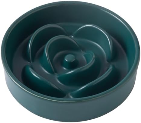 6'' Ceramic Slow Feeder Dog Bowls - Petal Shape Modern Dog Food Dish for Cats and Small Breed Dogs, Puzzle Maze Bowl to Slow Down Eating, Anti-Gulping, Dishwasher & Microwave Safe, Green by Welloyed