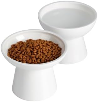 LoeJan Elevated Cat Food and Water Bowls Set, Extra Wide and Raised Ceramic Feeder, Anti-Vomit Whisker-Free Pressure Feeding Bowl for Kittens Adult Small Dogs by LoeJan