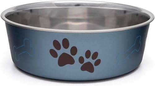 Loving Pets Bella Dog Bowls- Stainless Steel Dog & Cat Bowls - Spill Proof Dog Food Bowl, Cat Bowl, Puppy Essentials & Pet Supplies Great for Home & Travel (Large 35-65 lbs, Blueberry) by Loving+Pets