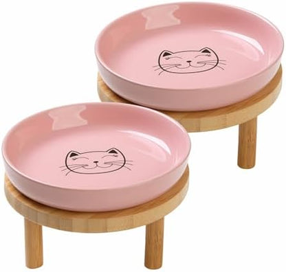 Lusifaco Shallow Wide Elevated Cat Bowls Whisker Fatigue(Pink,Set of 2) by MakesMealsMoreEnjoyable