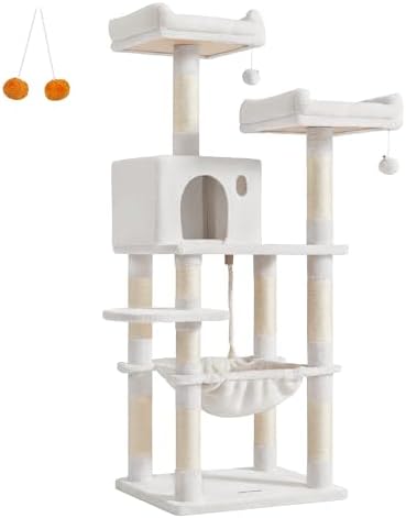 Feandrea Cat Tree, 55.8-Inch Tall Cat Tower Condo Indoor, Light Warm White by FeandreabySONGMICSHOME