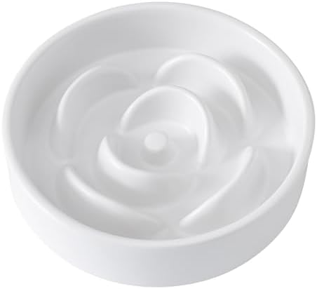 6'' Ceramic Slow Feeder Dog Bowls - Petal Shape Modern Dog Food Dish for Cats and Small Breed Dogs, Puzzle Maze Bowl to Slow Down Eating, Anti-Gulping, Dishwasher & Microwave Safe, White by Welloyed