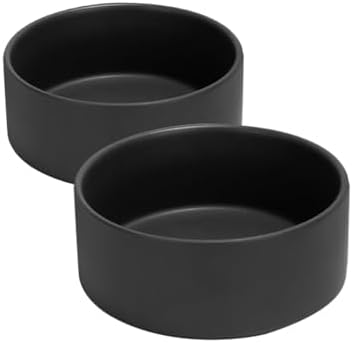 SPUNKYJUNKY 28.7OZ Ceramic Dog and Cat Bowl, Modern Cute Weighted Food Water Bowl for Replacement Black (2 Pack) by SPUNKYJUNKY