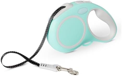 Amazon Basics Retractable Dog Leash, Double-Sided Reflective, Ergonomic Handle, Quick-Lock, 16.4 ft, 33 lb, Size S, Blue by AmazonBasics