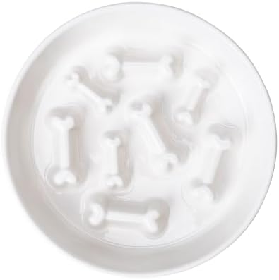 Ceramic Slow Feeder Dog Bowls, Ceramic Slow Feeder Maze Dog Food Bowl, Slow Eating Dog Bowl and Slow Feeder Dog Bowl Anti-Choking for Daily Pet Feeding （White Bone） by FancyLemon