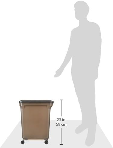 IRIS USA Airtight Dog Food Storage Container, WeatherPro, Up to 40 lbs, Removable Wheels, for Dog Cat Bird and Other Pet Food Storage Bin, Keep Fresh, Translucent Body, Made in USA, Smoke/Black