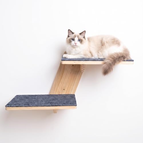 FlyonSea Large Cat Wall Shelves, Solid Wood Wall Mounted Cat Climbing Perch by FlyonSea