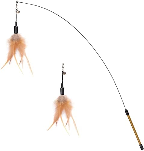 Pawaboo Cat Feather Wand Interactive Toy, 2 Feathers + 1 Wand with Bell by Pawaboo