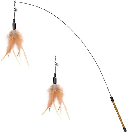 Pawaboo Cat Feather Wand Interactive Toy, 2 Feathers + 1 Wand with Bell by Pawaboo