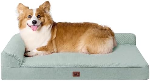 EHEYCIGA Large Dog Bed Memory Foam for Crate, Orthopedic Dog Bed Large Size Dogs with Washable Removable Cover, Waterproof Pet Sofa Couch with Nonskid Bottom, 35x22x6, Greyish Green by EHEYCIGA